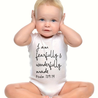ACTFLASH Baby Girl'S First Birthday Outfit - "I Am Fearfully & Wonderfully Made" Psalm 139:14 Christian Romper, Soft Short Sleeve Onesie for Newborns, Baptism & Christening Ceremony Clothes - Easy Diaper change snaps, Babygir