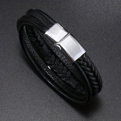 [1pc Magnetic PU Leather Bracelet] 1pc Fashion Magnetic Buckle Woven PU Leather Bracelet, Cross Simple Bracelet Men's Versatile Bracelet, Father's Day Gift