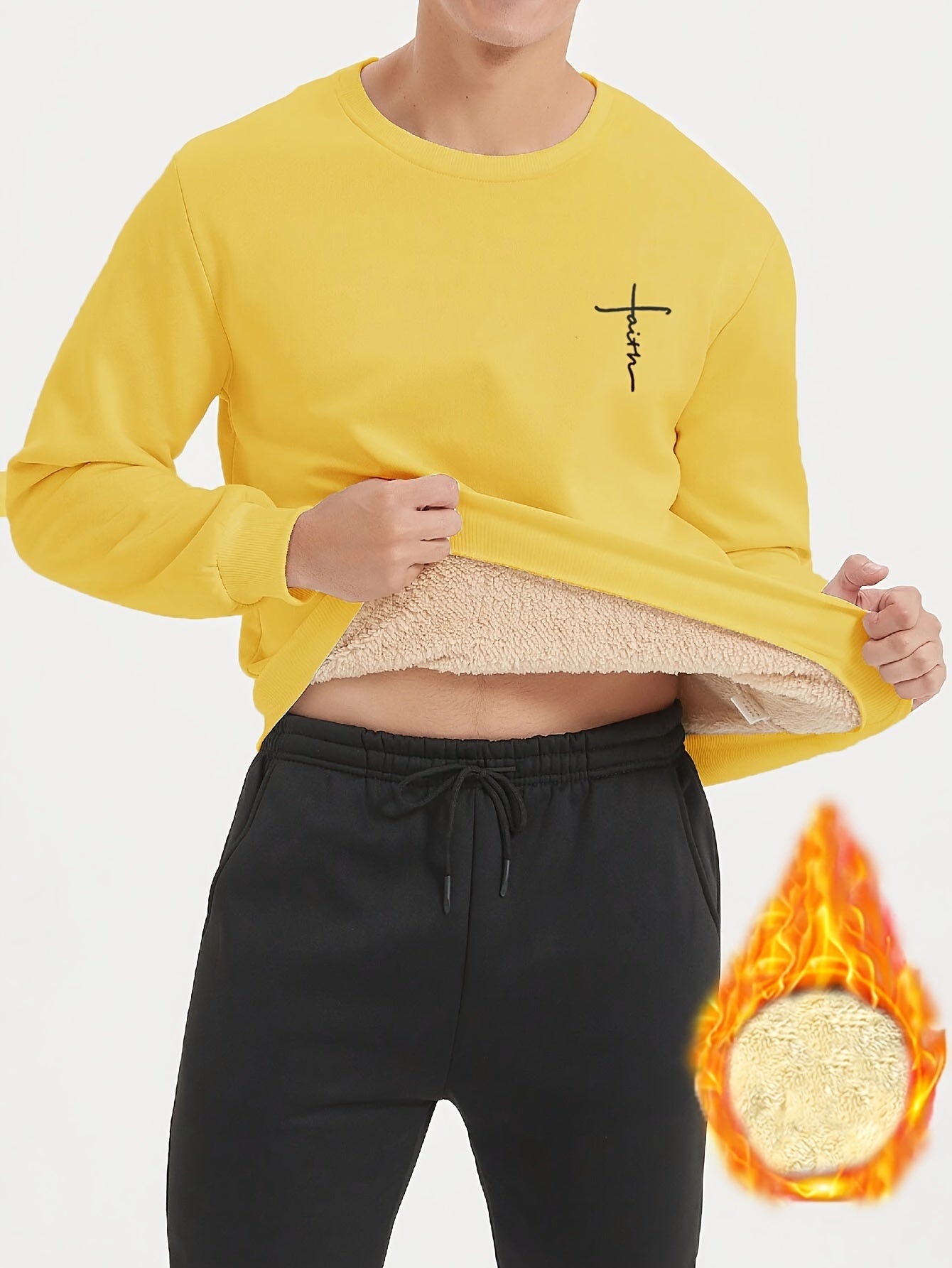 Comfy Cross Print Crew Neck Sweatshirt Pullover for Men - Soft Brushed Fleece, Relaxed Fit, Winter and Fall Essential - Perfect for Casual Daily Wear, Outdoor Activities, and Gift Ideas