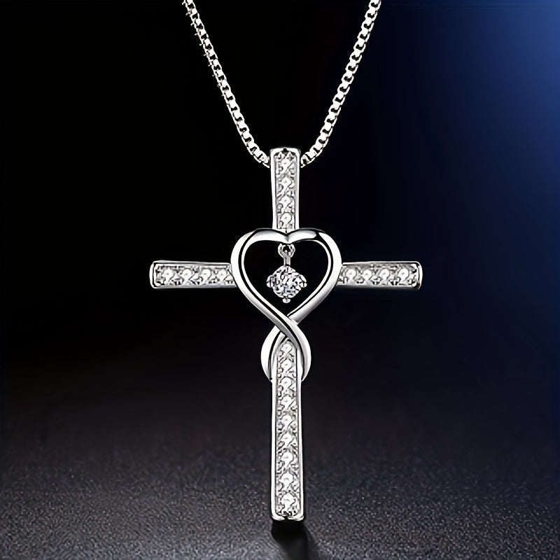 A Total Of 2 Pieces By Hypoallergenic Sterling Silver Cross Earrings + 925 Sterling Silver Necklace Women's Cross Pendant Perfect For Everyday Wear It Is Also The Perfect Gift For Friends On Christmas Mother's Day And Easter