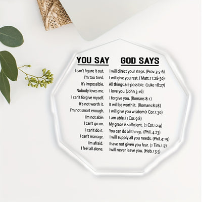 1pc, Inspirational You Say God Say Acrylic Plaque - 4''x4'' Bible Verse Christian Encouragement Gift - Perfect Keepsake for Home Office, Best Friend Women, Mom, Boyfriend, Daughter, Bestie, and Loved Ones