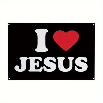 3x5ft 'I Love Jesus' Durable Polyester Flag - Bold Black with Red Heart Design, Brass Grommets for Easy Hanging - Ideal for Man Caves, University Dorms & Home Decor