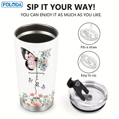 20oz Christian Insulated Travel Coffee Mug - Foloda 1pc Faith Tumbler Cup with Lid - Encouraging Inspiration Gifts for Women Christian Tumblers