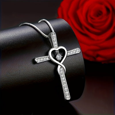 A Total Of 2 Pieces By Hypoallergenic Sterling Silver Cross Earrings + 925 Sterling Silver Necklace Women's Cross Pendant Perfect For Everyday Wear It Is Also The Perfect Gift For Friends On Christmas Mother's Day And Easter