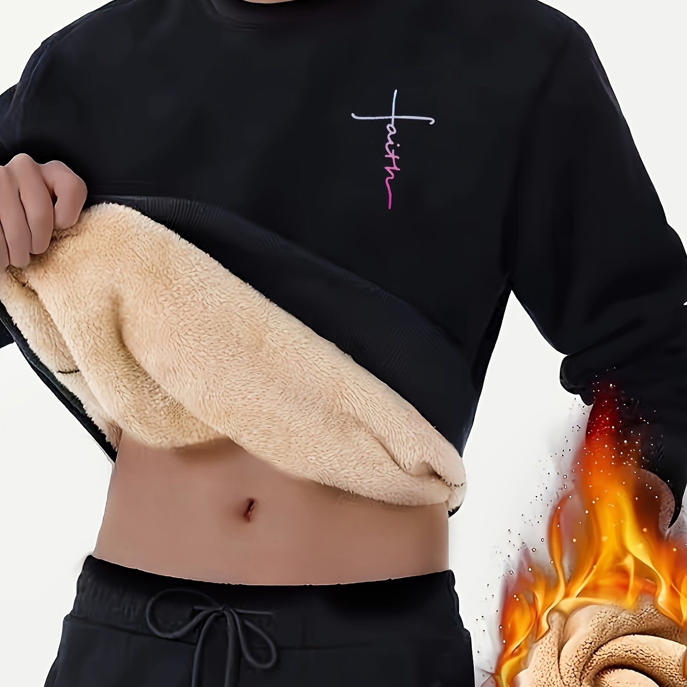 Comfy Cross Print Crew Neck Sweatshirt Pullover for Men - Soft Brushed Fleece, Relaxed Fit, Winter and Fall Essential - Perfect for Casual Daily Wear, Outdoor Activities, and Gift Ideas