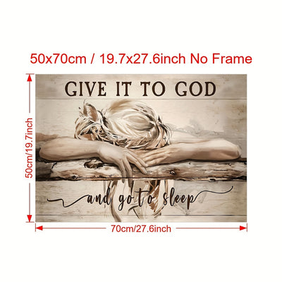 1pc Sleeping Girl Give It To God And Go To Sleep Jesus Landscape Canvas Prints - Christian Wall Art - Home Decor - No Frame - For Religious Home Decor - Perfect Gift for Christian Friends & Family
