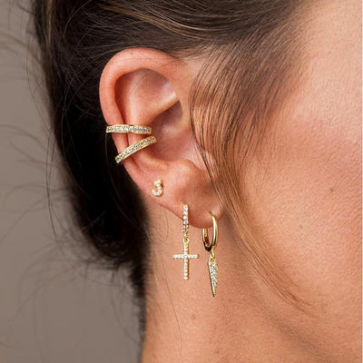 Golden Drop Dangle Cross Hoop Earrings Trendy Golden Cross Earrings for Women Small CZ Huggie Hoops Dangling Cross Earrings for Men Hypoallergenic Lightweight