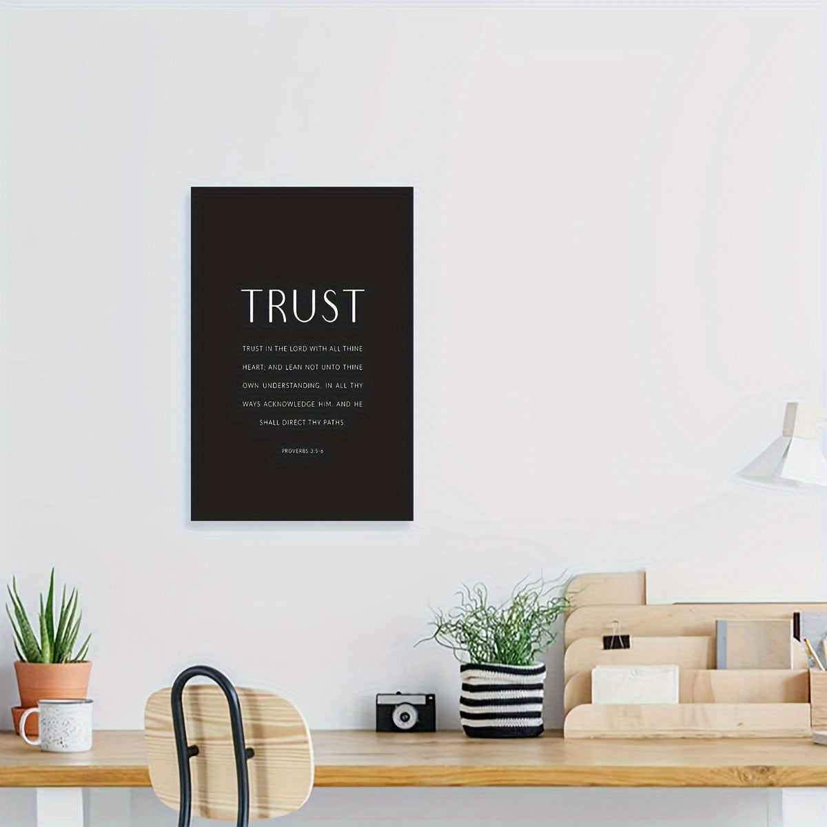 Proverbs 35-6 Christian scripture wall art poster, bible verse black and white artwork, Trust in the Lord KJV frame painting printed on canvas Church decoration picture artwork ready to hang