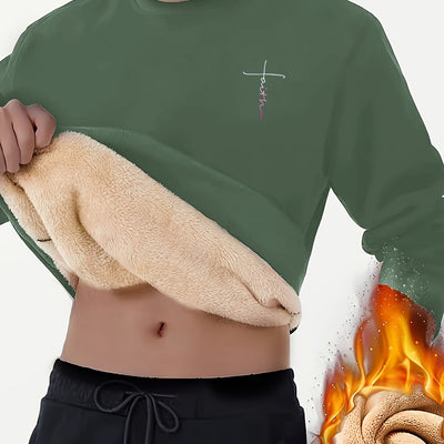 Comfy Cross Print Crew Neck Sweatshirt Pullover for Men - Soft Brushed Fleece, Relaxed Fit, Winter and Fall Essential - Perfect for Casual Daily Wear, Outdoor Activities, and Gift Ideas