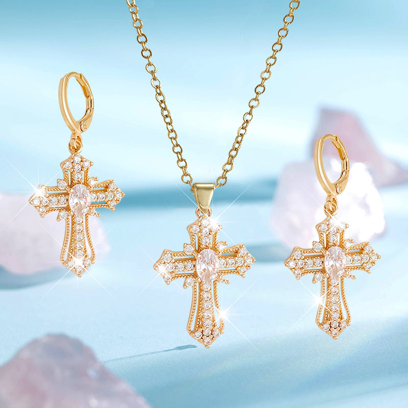 3pcs New Creative Simple Cross Earrings Necklace Luxurious Beautiful Shining Fashionable Party Commemorative Jewelry Exquisite Christmas Birthday Gift