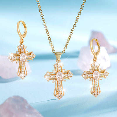 3pcs New Creative Simple Cross Earrings Necklace Luxurious Beautiful Shining Fashionable Party Commemorative Jewelry Exquisite Christmas Birthday Gift