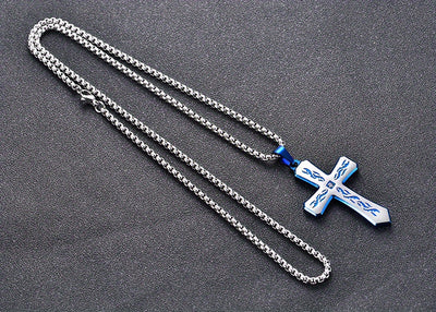 New Boho Style Stainless Steel Cross Pendant Necklace with Corroded Flame Design - Alpaca Brand