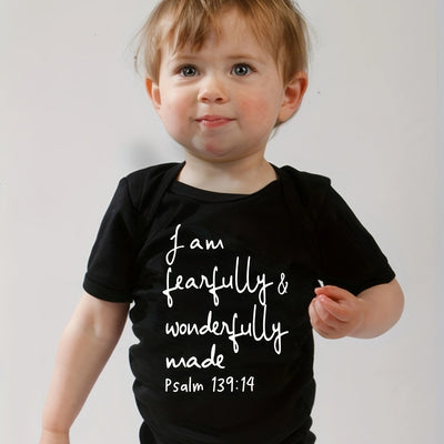 ACTFLASH Baby Girl'S First Birthday Outfit - "I Am Fearfully & Wonderfully Made" Psalm 139:14 Christian Romper, Soft Short Sleeve Onesie for Newborns, Baptism & Christening Ceremony Clothes - Easy Diaper change snaps, Babygir