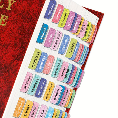 Bible Tabs Set of 75 Laminated Indexing Stickers - Large Print, Easy to Read, Self-Adhesive Bible Book Tabs for Journaling - Bible Study Accessories - Includes 73 Old & New Testament Labels Plus 2 Blank Tabs - Christian Faith