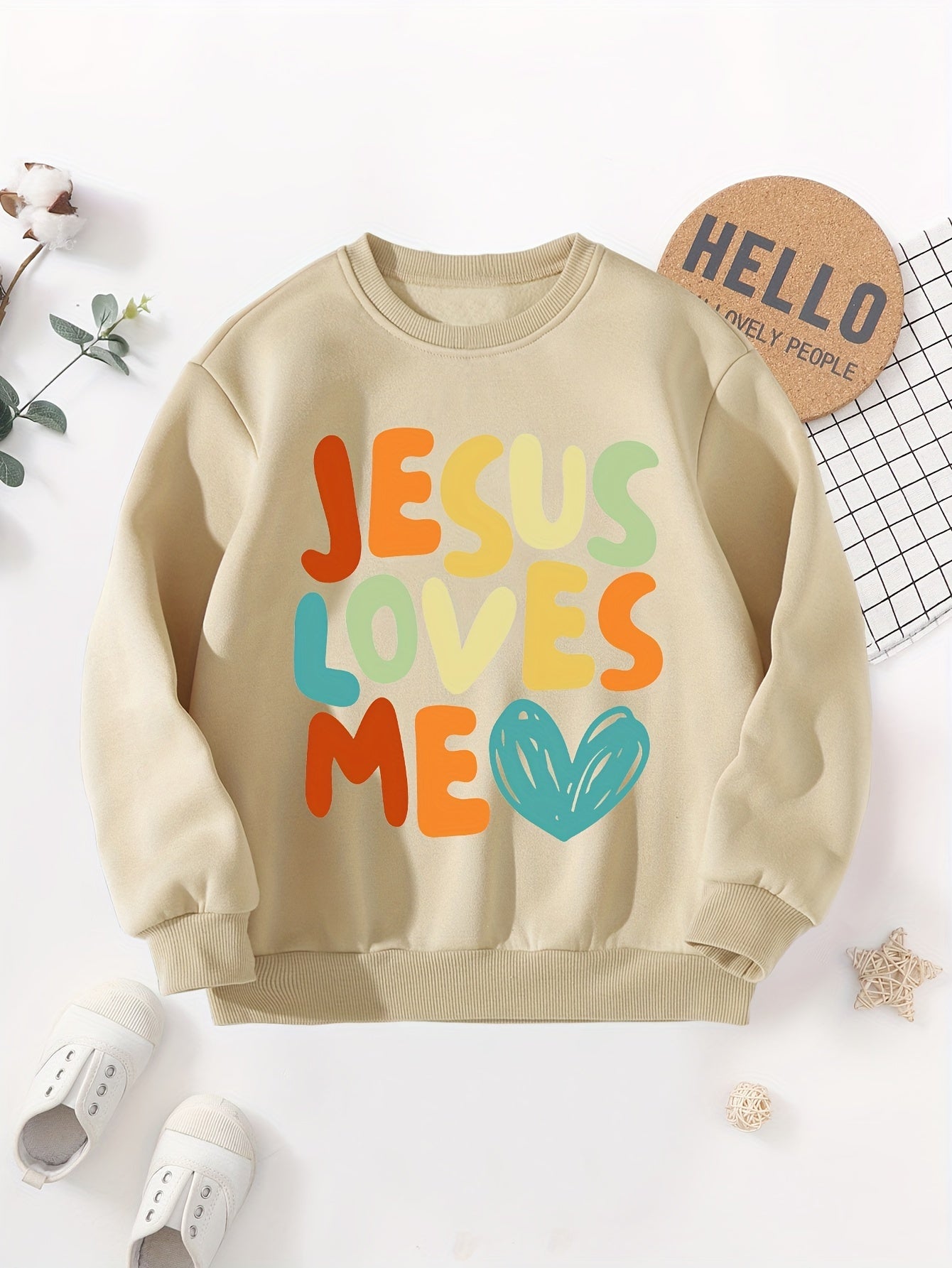 JESUS LOVES ME Print Boys Sweatshirt, Kids Casual Long Sleeve Crew neck Pullover Top For Fall Winter