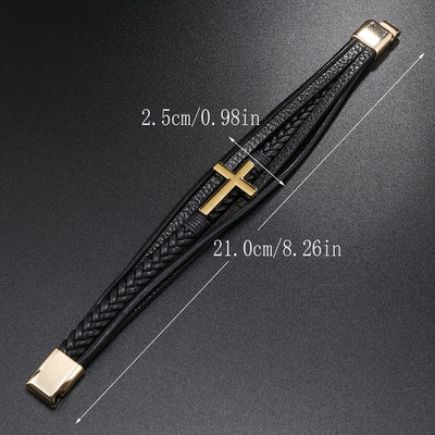 [1pc Magnetic PU Leather Bracelet] 1pc Fashion Magnetic Buckle Woven PU Leather Bracelet, Cross Simple Bracelet Men's Versatile Bracelet, Father's Day Gift