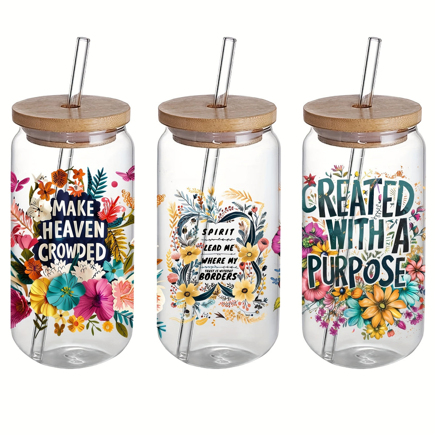 4-Pack Floral Christian UV DTF Self-Adhesive Plastic Cup Decals, Waterproof Scratch-Resistant 3D Crystal Stickers for Glass Cups and Bottles, High-Quality Decal Set (4.3in x 9.4in)
