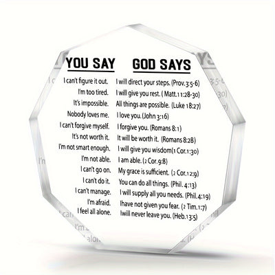 1pc, Inspirational You Say God Say Acrylic Plaque - 4''x4'' Bible Verse Christian Encouragement Gift - Perfect Keepsake for Home Office, Best Friend Women, Mom, Boyfriend, Daughter, Bestie, and Loved Ones