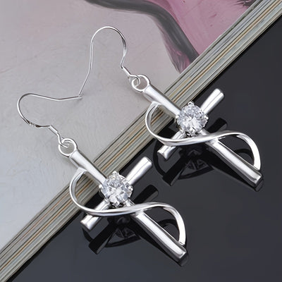 A Total Of 2 Pieces By Hypoallergenic Sterling Silver Cross Earrings + 925 Sterling Silver Necklace Women's Cross Pendant Perfect For Everyday Wear It Is Also The Perfect Gift For Friends On Christmas Mother's Day And Easter