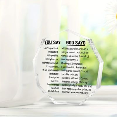 1pc, Inspirational You Say God Say Acrylic Plaque - 4''x4'' Bible Verse Christian Encouragement Gift - Perfect Keepsake for Home Office, Best Friend Women, Mom, Boyfriend, Daughter, Bestie, and Loved Ones