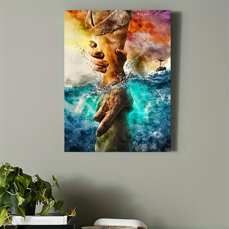 Hand of God Canvas Wall Art - Jesus Give Me Your Hand, Wooden Framed Christian Decor for Home & Office, 11.8x15.7 inches, Perfect for Room Decor