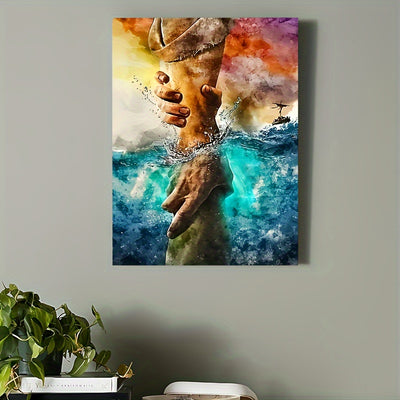 Hand of God Canvas Wall Art - Jesus Give Me Your Hand, Wooden Framed Christian Decor for Home & Office, 11.8x15.7 inches, Perfect for Room Decor