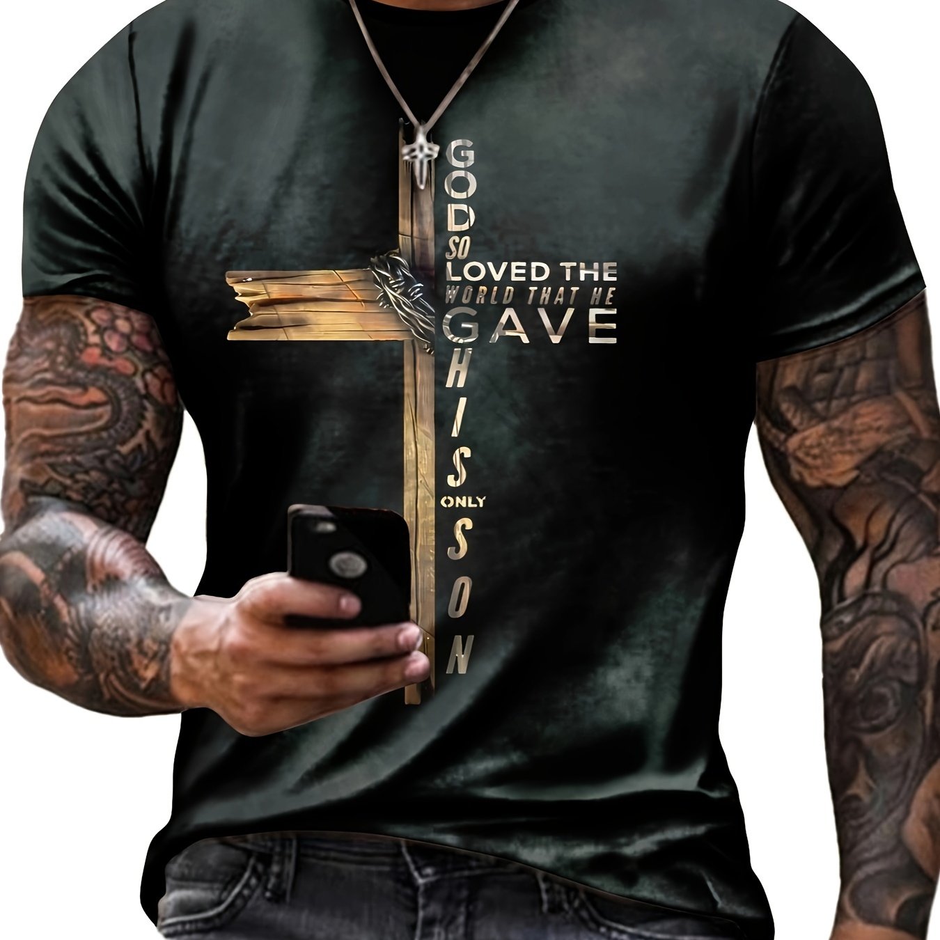 Men's Cross Print Active T-Shirt - Comfortable and Stylish Tee for Gym, Running, and Daily Wear