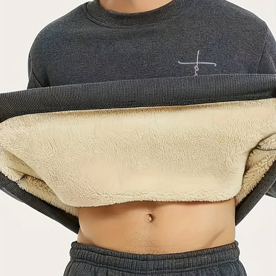 Comfy Cross Print Crew Neck Sweatshirt Pullover for Men - Soft Brushed Fleece, Relaxed Fit, Winter and Fall Essential - Perfect for Casual Daily Wear, Outdoor Activities, and Gift Ideas