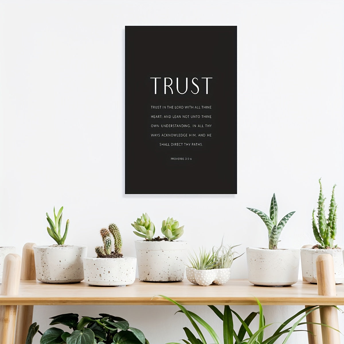 Proverbs 35-6 Christian scripture wall art poster, bible verse black and white artwork, Trust in the Lord KJV frame painting printed on canvas Church decoration picture artwork ready to hang