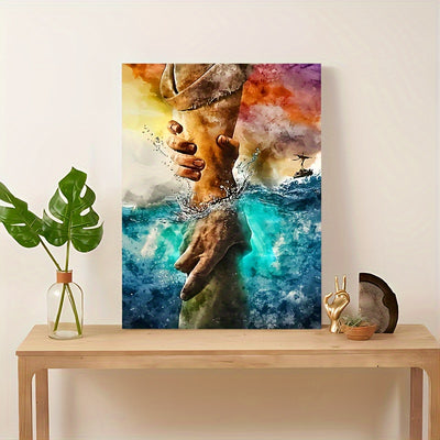 Hand of God Canvas Wall Art - Jesus Give Me Your Hand, Wooden Framed Christian Decor for Home & Office, 11.8x15.7 inches, Perfect for Room Decor