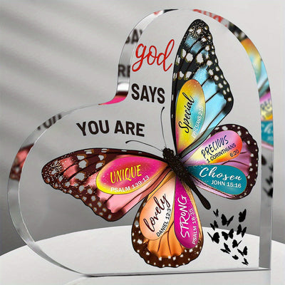 1pc, Christian Gifts For Women Faith Inspirational Gifts For Mom, Acrylic Religious Desk Decor Bible Verse Gift Butterfly Scripture Gifts, Motivational Gift For Mother Sister Friends, Halloween gifts, Thanksgiving gifts, Chri