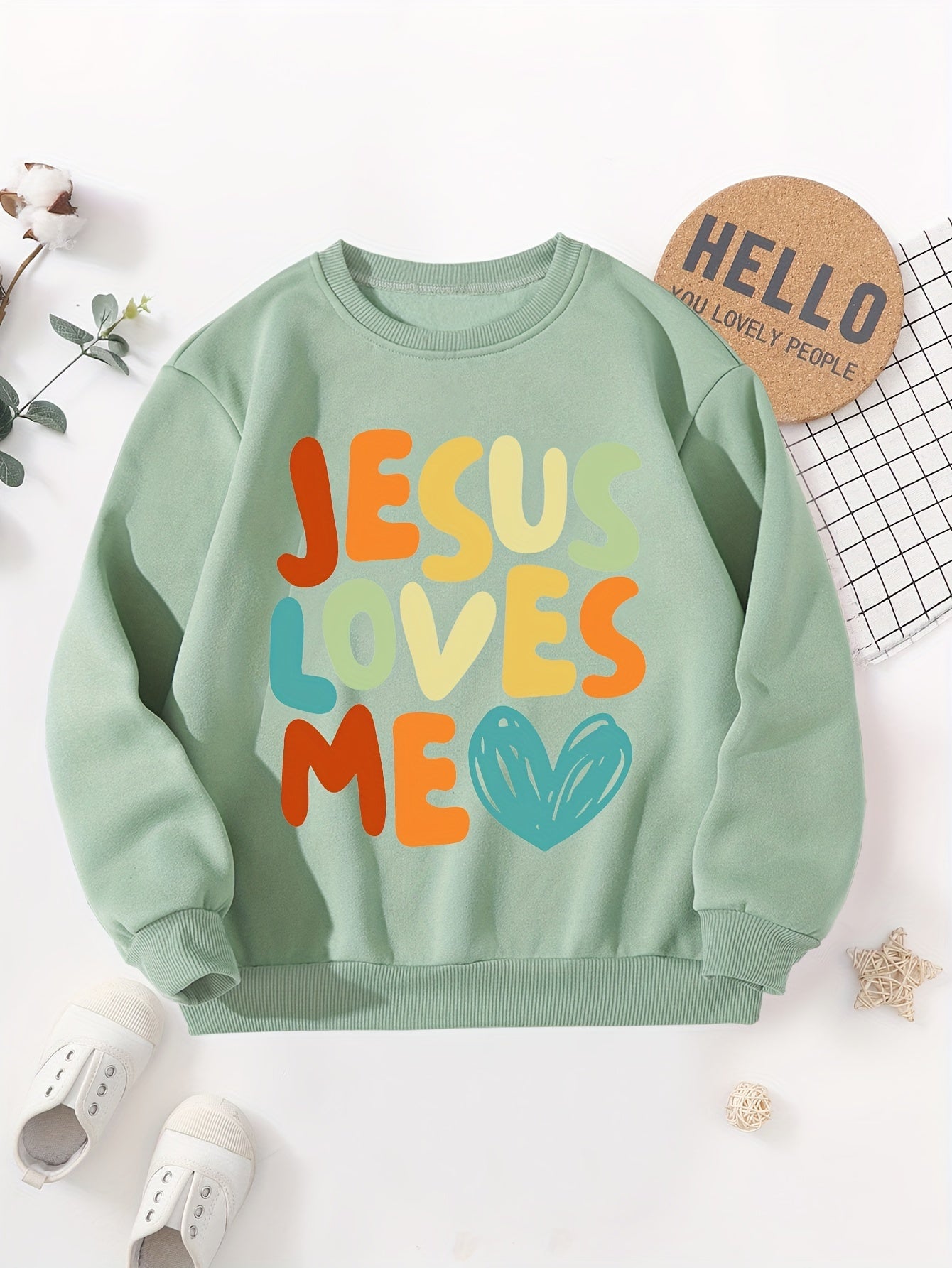 JESUS LOVES ME Print Boys Sweatshirt, Kids Casual Long Sleeve Crew neck Pullover Top For Fall Winter