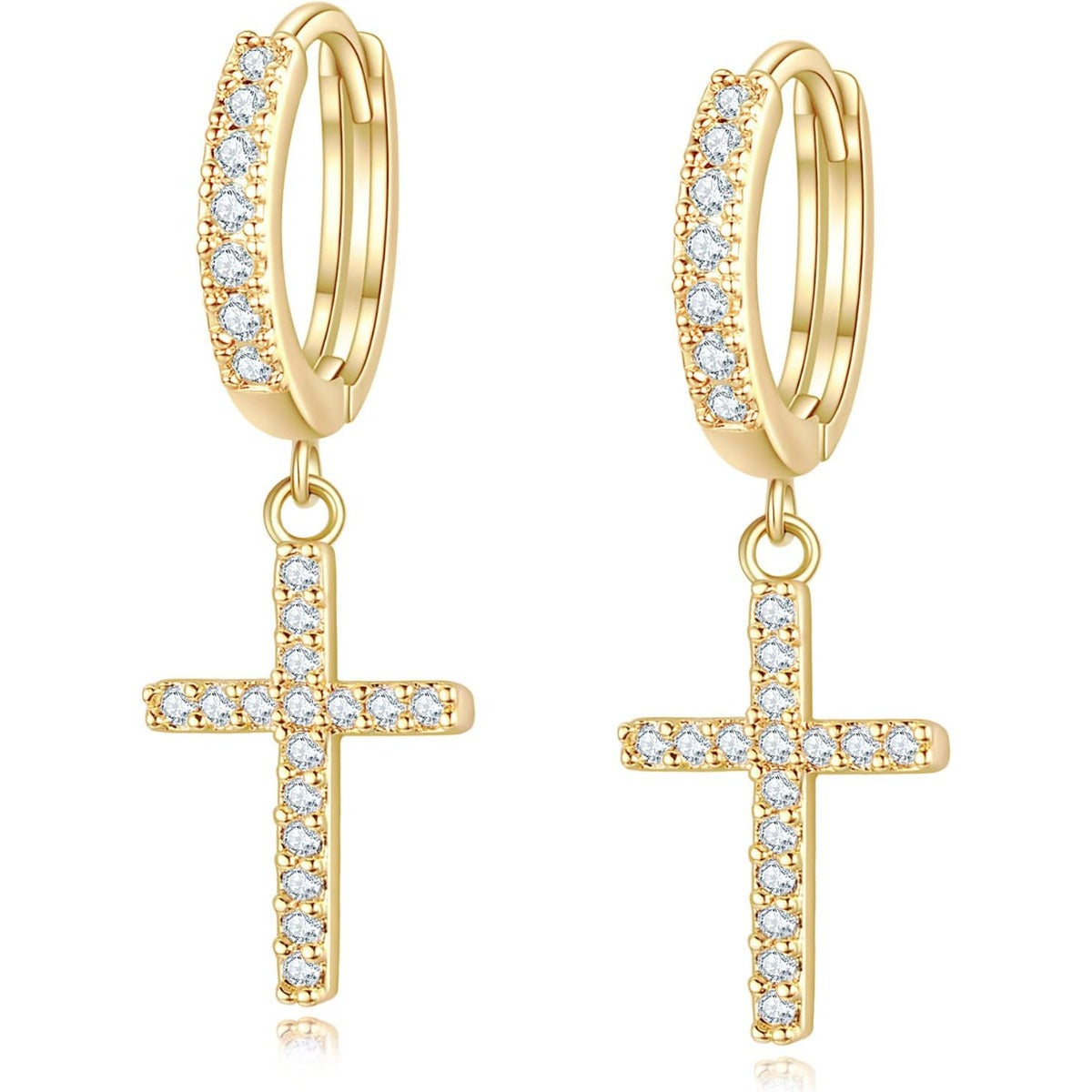 Golden Drop Dangle Cross Hoop Earrings Trendy Golden Cross Earrings for Women Small CZ Huggie Hoops Dangling Cross Earrings for Men Hypoallergenic Lightweight