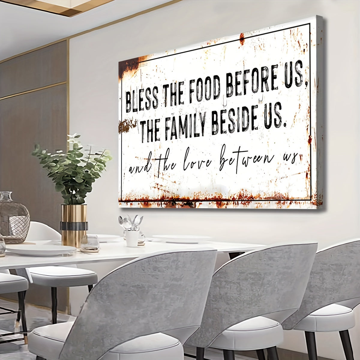 Bless The Food Before Us" Rustic Canvas Wall Art - Extra Large, Wooden Framed, Ready to Hang Decor for Kitchen & Dining Room, Farmhouse Style Christian Gift