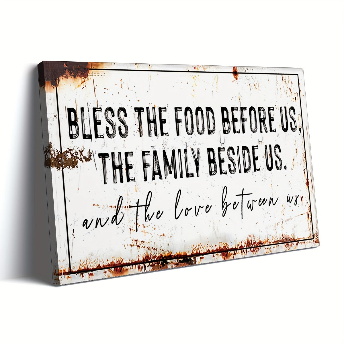 Bless The Food Before Us" Rustic Canvas Wall Art - Extra Large, Wooden Framed, Ready to Hang Decor for Kitchen & Dining Room, Farmhouse Style Christian Gift
