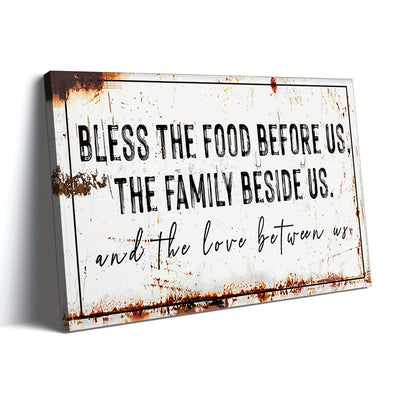 Bless The Food Before Us" Rustic Canvas Wall Art - Extra Large, Wooden Framed, Ready to Hang Decor for Kitchen & Dining Room, Farmhouse Style Christian Gift