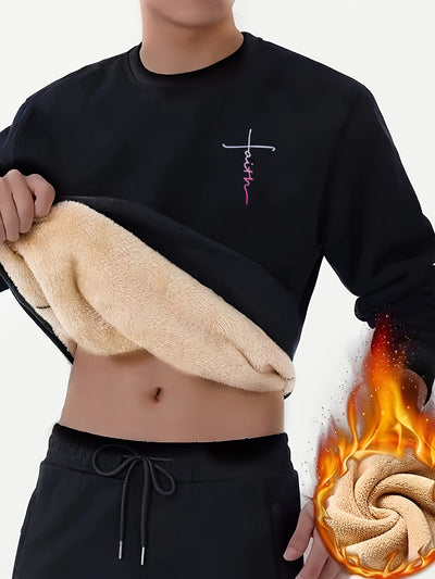 Comfy Cross Print Crew Neck Sweatshirt Pullover for Men - Soft Brushed Fleece, Relaxed Fit, Winter and Fall Essential - Perfect for Casual Daily Wear, Outdoor Activities, and Gift Ideas