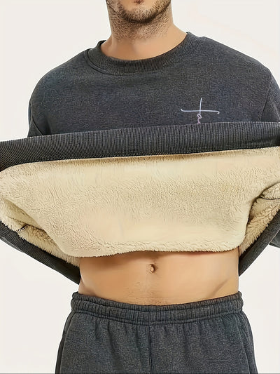 Comfy Cross Print Crew Neck Sweatshirt Pullover for Men - Soft Brushed Fleece, Relaxed Fit, Winter and Fall Essential - Perfect for Casual Daily Wear, Outdoor Activities, and Gift Ideas