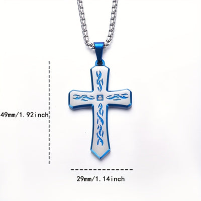 New Boho Style Stainless Steel Cross Pendant Necklace with Corroded Flame Design - Alpaca Brand