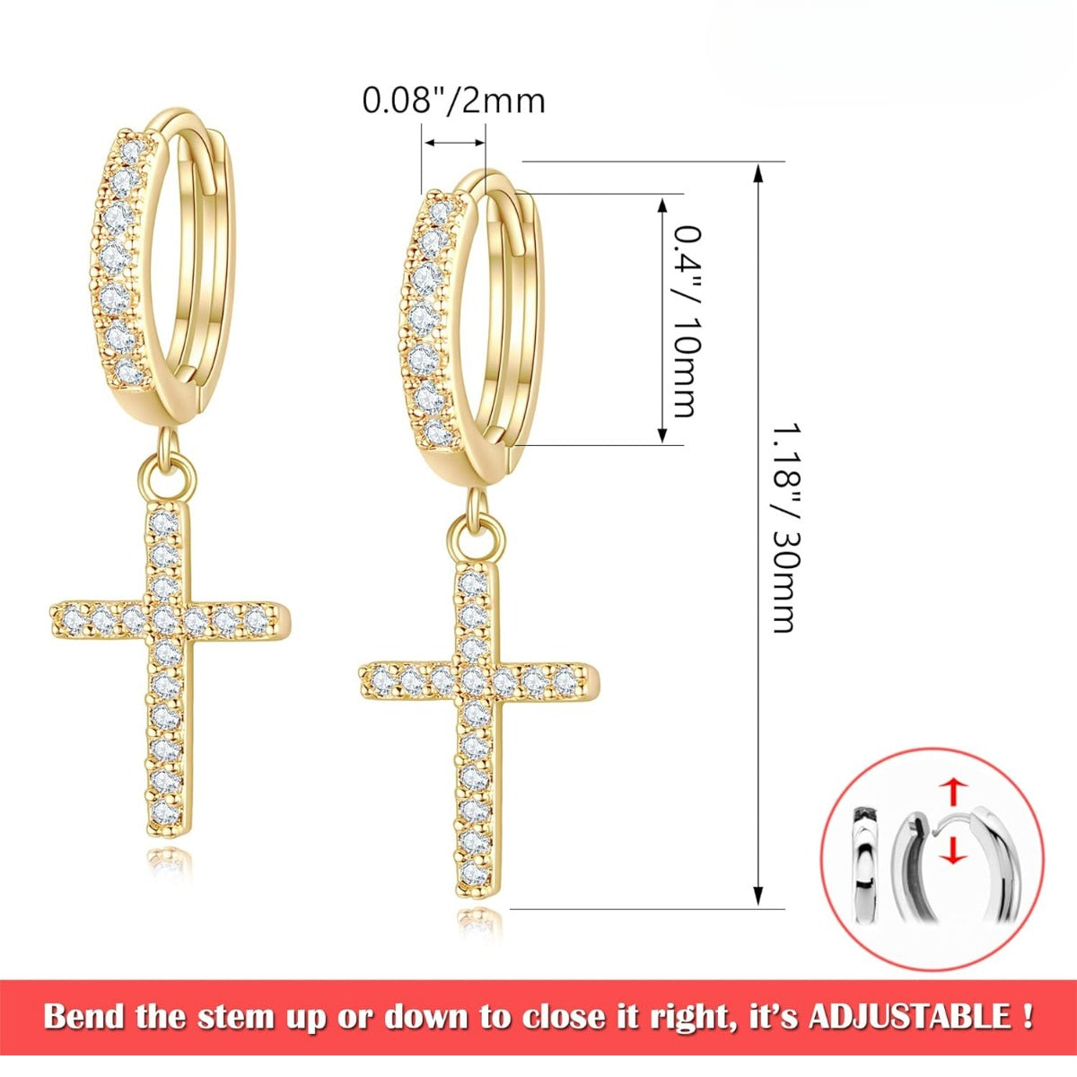 Golden Drop Dangle Cross Hoop Earrings Trendy Golden Cross Earrings for Women Small CZ Huggie Hoops Dangling Cross Earrings for Men Hypoallergenic Lightweight