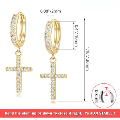 Golden Drop Dangle Cross Hoop Earrings Trendy Golden Cross Earrings for Women Small CZ Huggie Hoops Dangling Cross Earrings for Men Hypoallergenic Lightweight