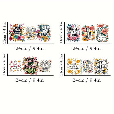 4-Pack Floral Christian UV DTF Self-Adhesive Plastic Cup Decals, Waterproof Scratch-Resistant 3D Crystal Stickers for Glass Cups and Bottles, High-Quality Decal Set (4.3in x 9.4in)