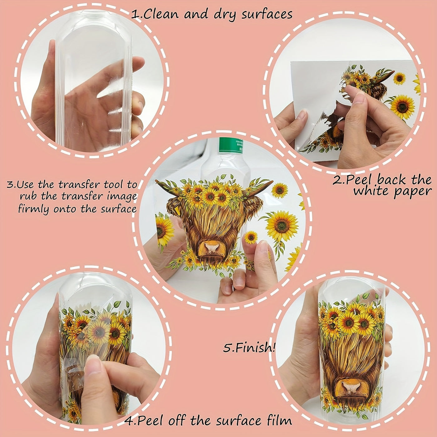 4-Pack Floral Christian UV DTF Self-Adhesive Plastic Cup Decals, Waterproof Scratch-Resistant 3D Crystal Stickers for Glass Cups and Bottles, High-Quality Decal Set (4.3in x 9.4in)