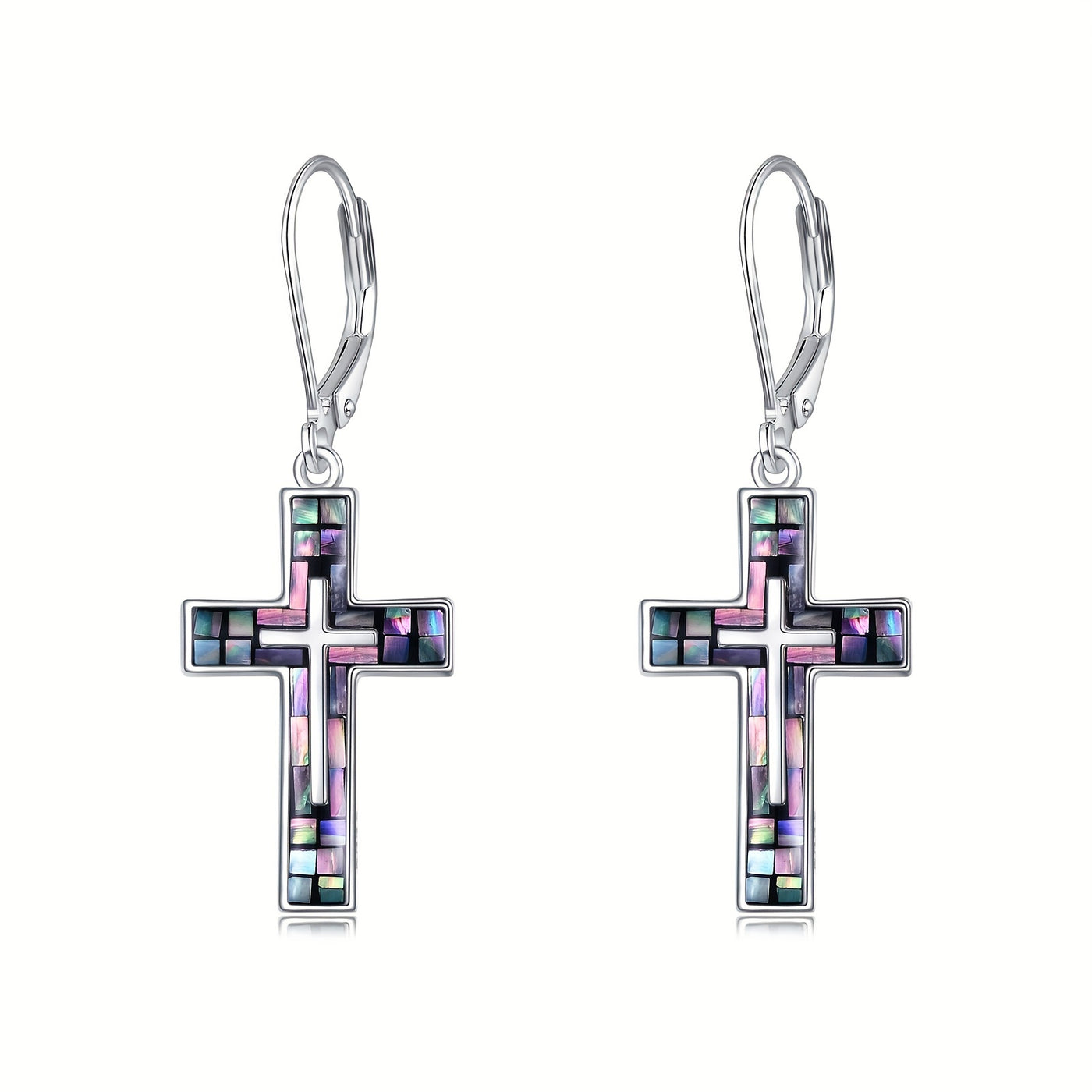 YFN Cross Earrings Sterling Silver Abalone Shell Cross Earrings Dangle Drop Earrings Jewelry Gifts For Women