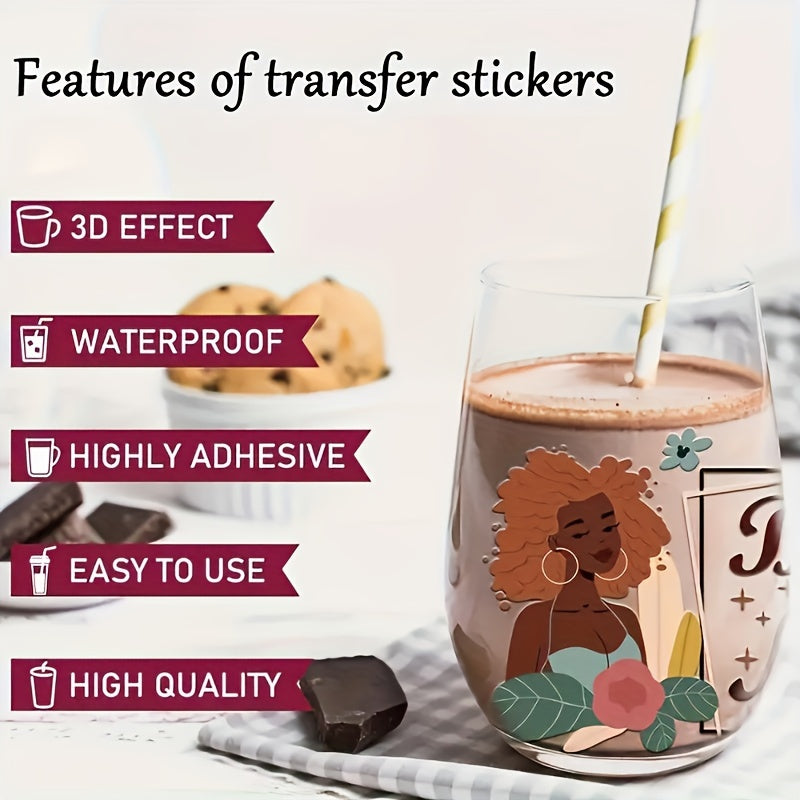 4-Pack Floral Christian UV DTF Self-Adhesive Plastic Cup Decals, Waterproof Scratch-Resistant 3D Crystal Stickers for Glass Cups and Bottles, High-Quality Decal Set (4.3in x 9.4in)