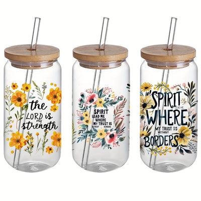 4-Pack Floral Christian UV DTF Self-Adhesive Plastic Cup Decals, Waterproof Scratch-Resistant 3D Crystal Stickers for Glass Cups and Bottles, High-Quality Decal Set (4.3in x 9.4in)