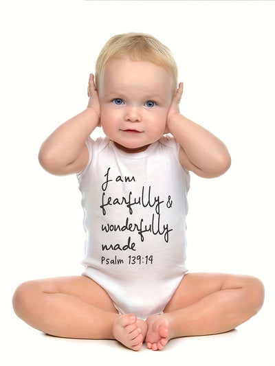 ACTFLASH Baby Girl'S First Birthday Outfit - "I Am Fearfully & Wonderfully Made" Psalm 139:14 Christian Romper, Soft Short Sleeve Onesie for Newborns, Baptism & Christening Ceremony Clothes - Easy Diaper change snaps, Babygir