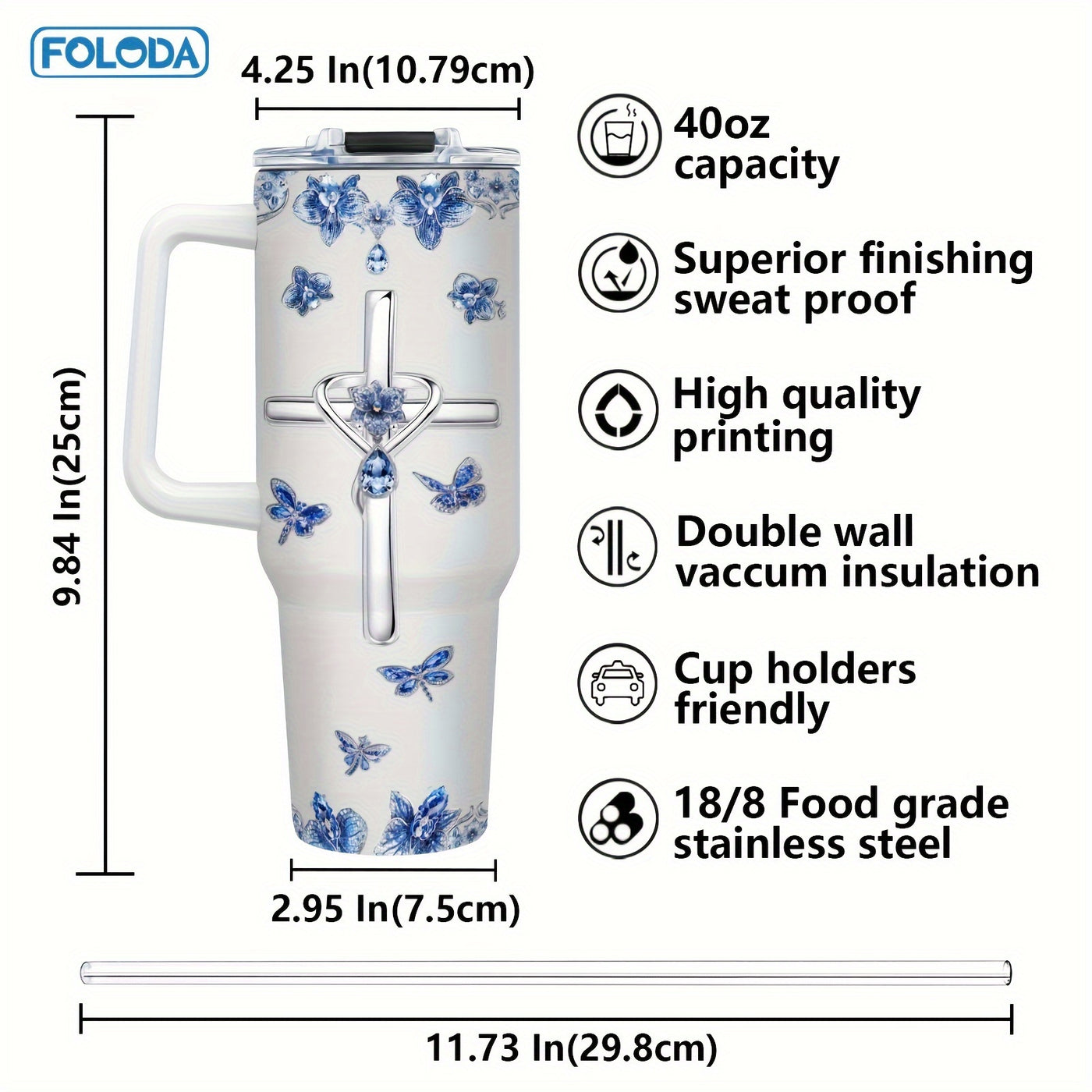 Foloda 1pc Christian Gift Religious Gifts Printed Cross Faith Jewelry I Can Only Imagine Encouraging Inspiration Gifts Tumbler Cup 40oz With Handle Lid Straw, Stainless Steel Travel Coffee Mugs Insulated Cup Gifts Travel Tumb