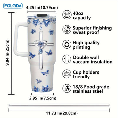 Foloda 1pc Christian Gift Religious Gifts Printed Cross Faith Jewelry I Can Only Imagine Encouraging Inspiration Gifts Tumbler Cup 40oz With Handle Lid Straw, Stainless Steel Travel Coffee Mugs Insulated Cup Gifts Travel Tumb