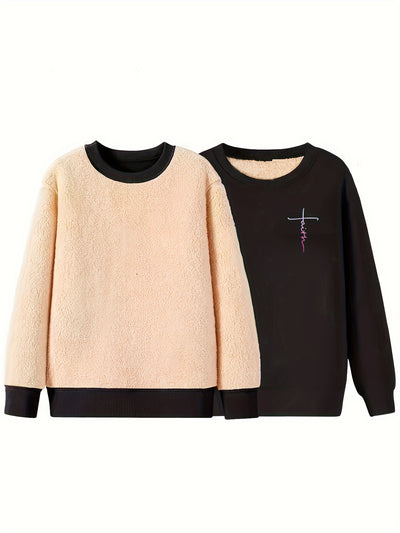 Comfy Cross Print Crew Neck Sweatshirt Pullover for Men - Soft Brushed Fleece, Relaxed Fit, Winter and Fall Essential - Perfect for Casual Daily Wear, Outdoor Activities, and Gift Ideas